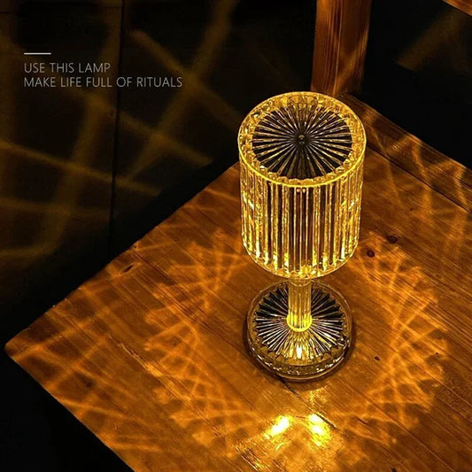 Modern Crystal LED Table Lamp with 16-Color Changing RGB, Touch Control, USB Rechargeable & Diamond Cut Design