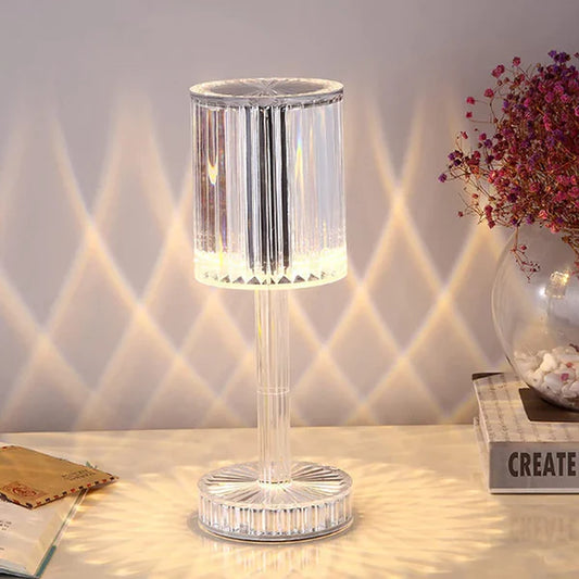 Modern Crystal LED Table Lamp with 16-Color Changing RGB, Touch Control, USB Rechargeable & Diamond Cut Design