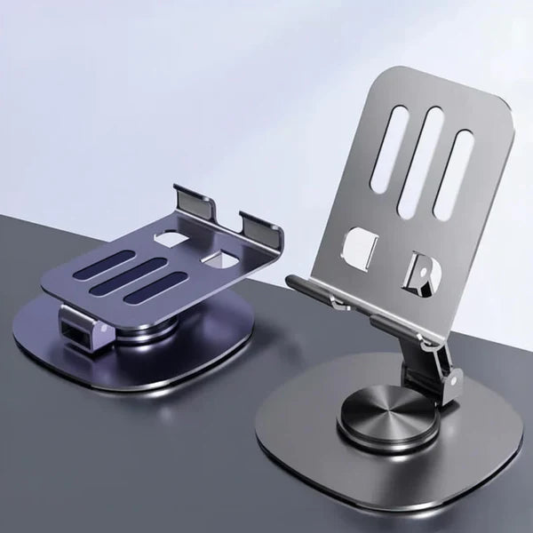 Rotaty: Adjustable Universal Mobile & Tablet Stand, 360° Rotating, Foldable Phone Holder with Stable Metal Base, Anti-Slip Pad & Height Adjustment for Desk & Tabletop Use