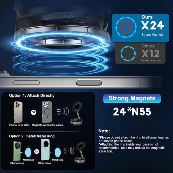 MagStik: Magnetic Vacuum Suction Phone Mount, 360° Rotating Car Phone Holder with Hands-Free Secure Grip for Dashboard, Windshield, Gym & Mirror