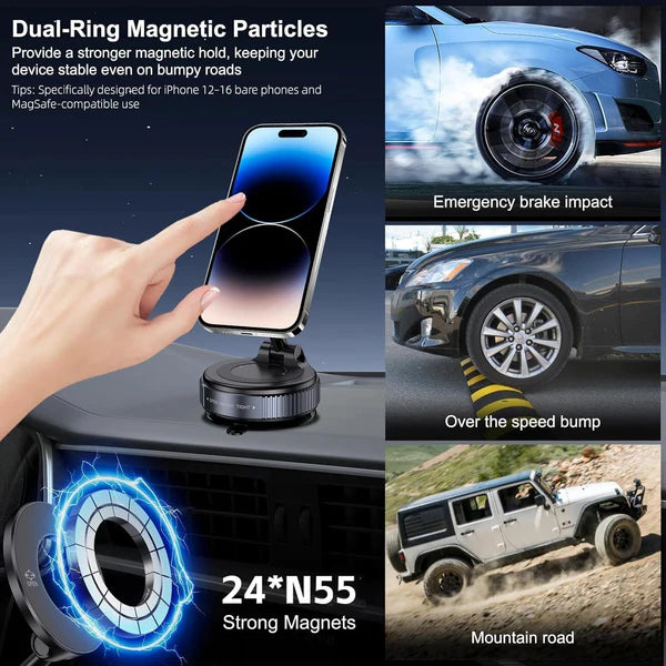 MagStik: Magnetic Vacuum Suction Phone Mount, 360° Rotating Car Phone Holder with Hands-Free Secure Grip for Dashboard, Windshield, Gym & Mirror
