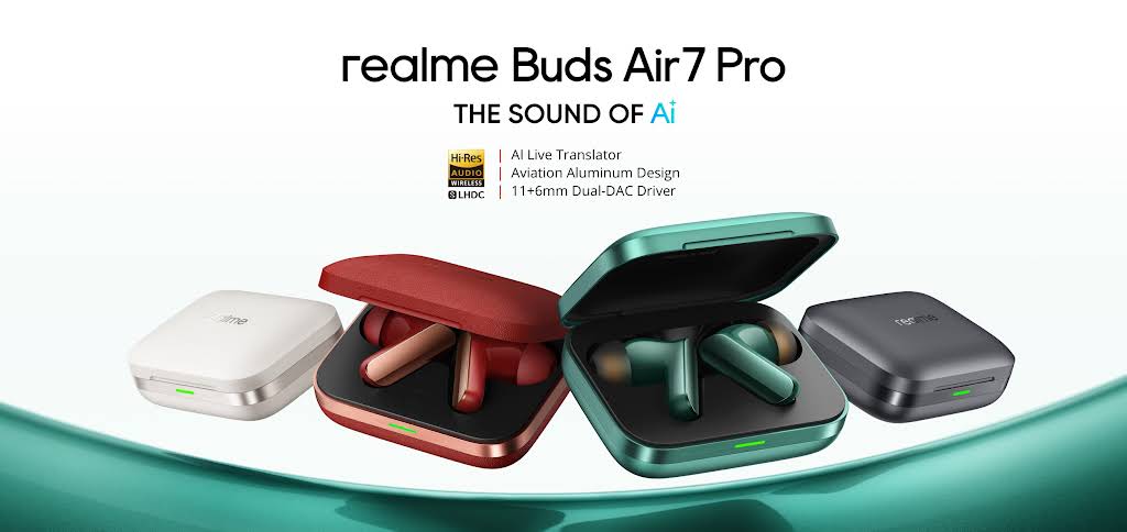 Realme  Buds Air 7 Pro with Ai Live Translation,11mm+6mm Dual-dac Driver,48 Hrs Playtime,53 dB ANC,LHDC,45Ms Low Latency,360°
